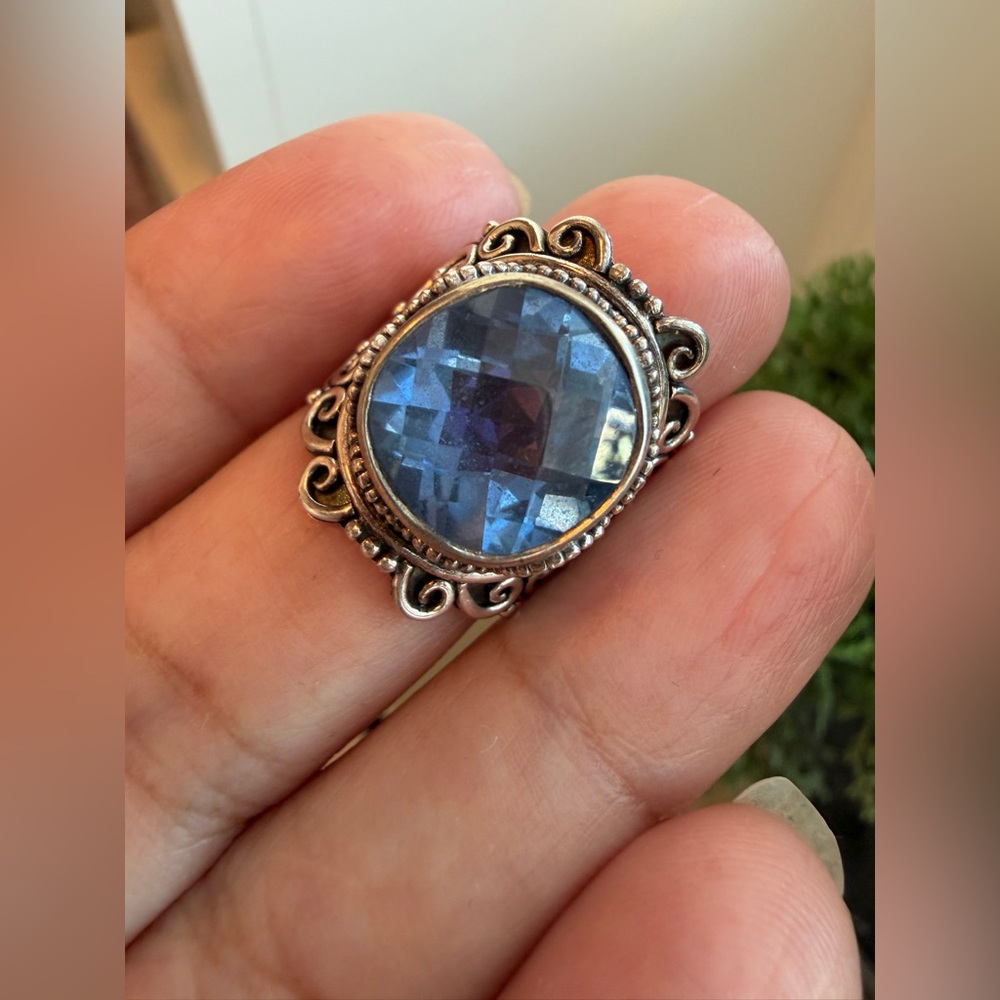 robert manse sterling silver london Blue topaz Filigree Ring size 6